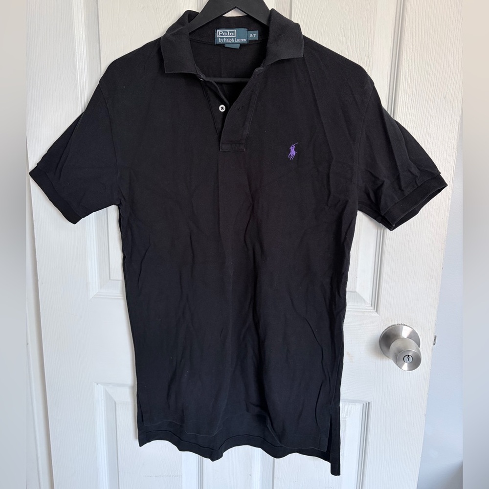 Ralph Lauren Black Polo Shirt with Purple Logo
